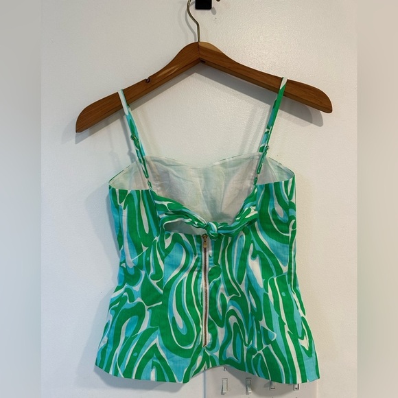 Lilly Pulitzer McCallum Finders Keepers Top Size 0 Blue Green Zip Tie Back - Picture 5 of 8